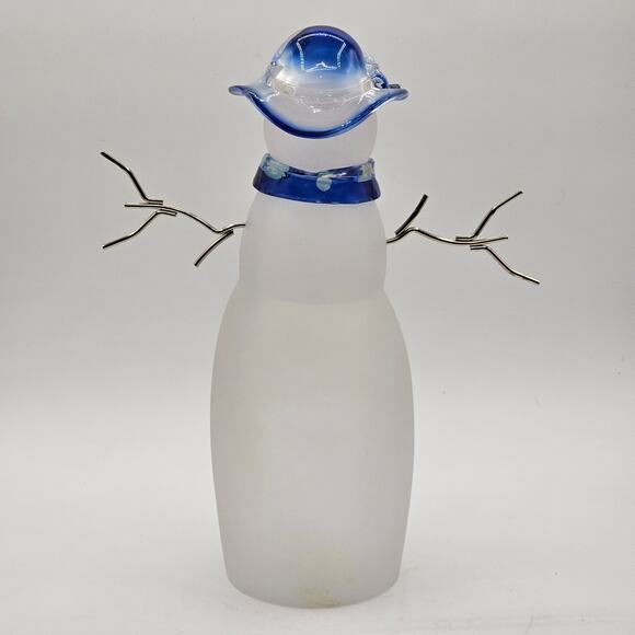 Christmas Snowman Figurines Frosted Glass Acrylic Set Blue Green Red Hats Retro - Picture 5 of 8